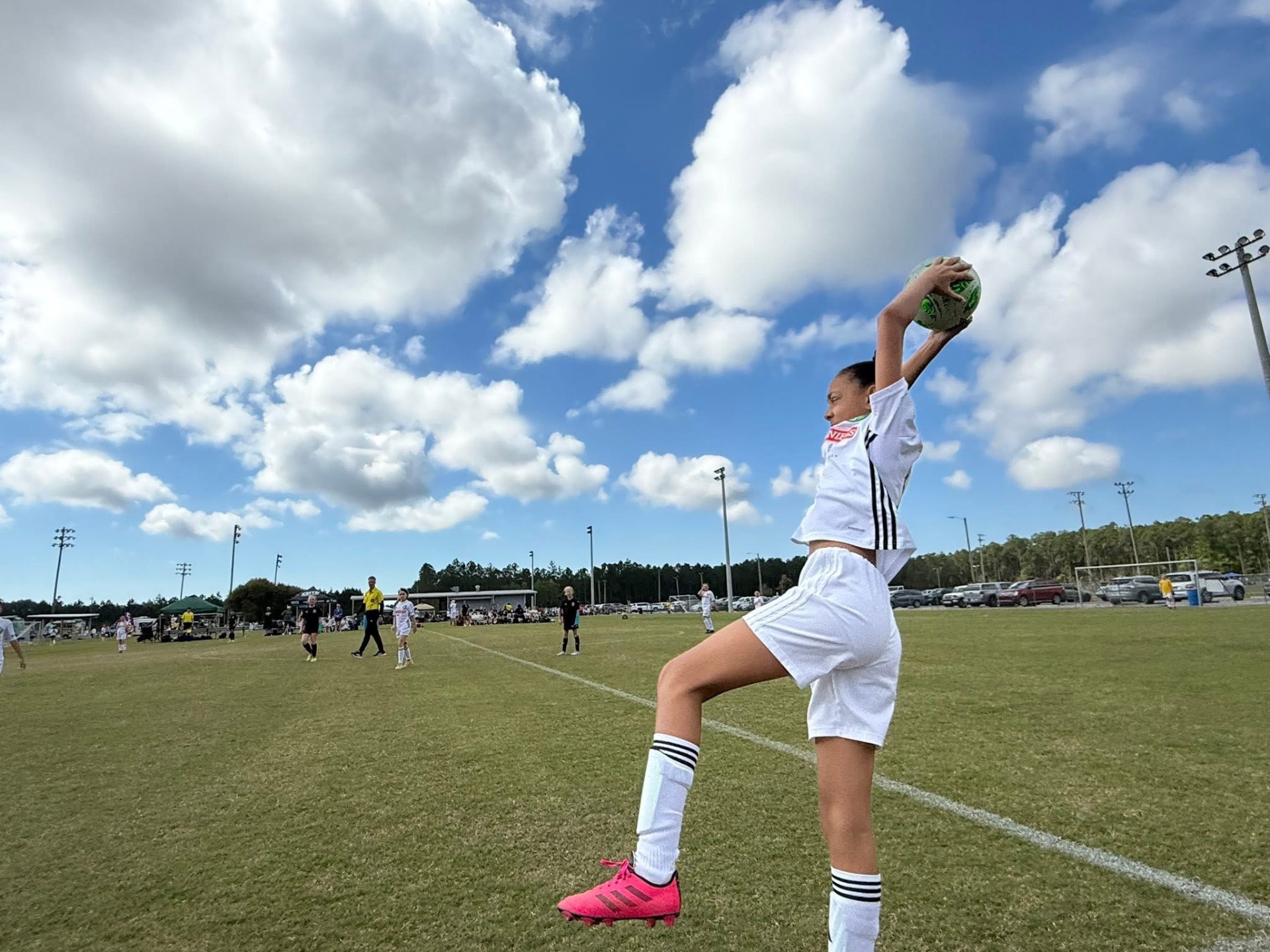 GFC girls player taking a throw-in